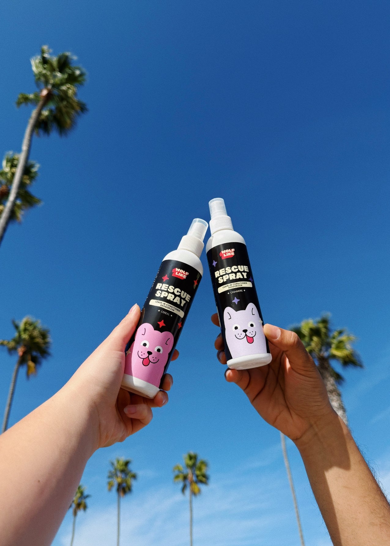 Gentle deodorizing spray, gentle conditioning spray for dogs with sensitive skin. Wolflike Rescue Spray Cereal and Cashmere. Clean dog care and grooming products. Ultra gentle, safe for dogs and for humans. Hormone friendly. Vegan and gluten free dog care grooming products.