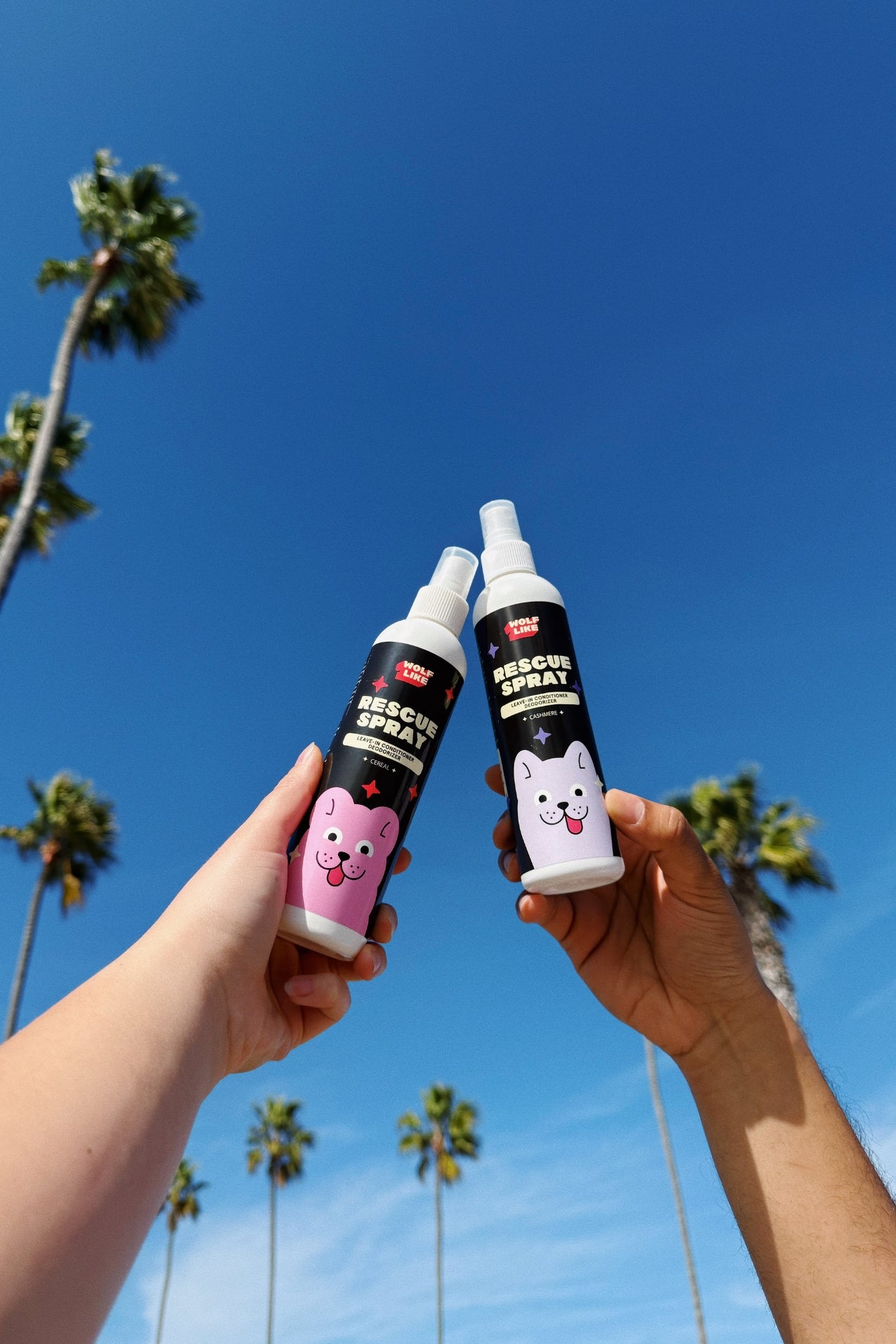 Gentle deodorizing spray, gentle conditioning spray for dogs with sensitive skin. Wolflike Rescue Spray Cereal and Cashmere. Clean dog care and grooming products. Ultra gentle, safe for dogs and for humans. Hormone friendly. Vegan and gluten free dog care grooming products.